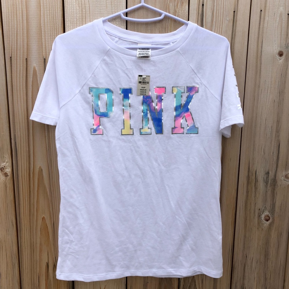 Pink white & metallic campus tee